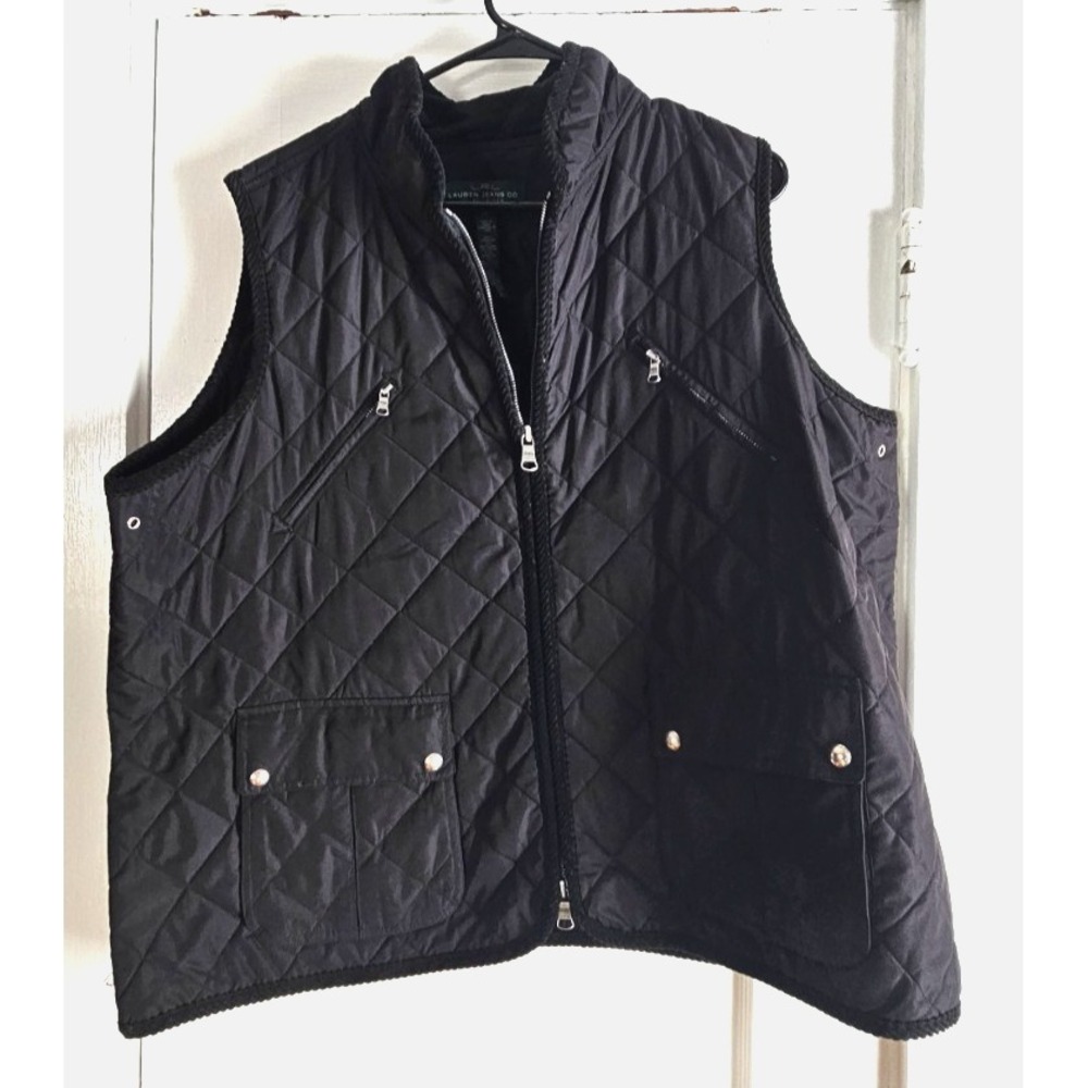 LRL Lauren Jeans co. quilted vest full zip‎ tall collar Corduroy trim womans 2X